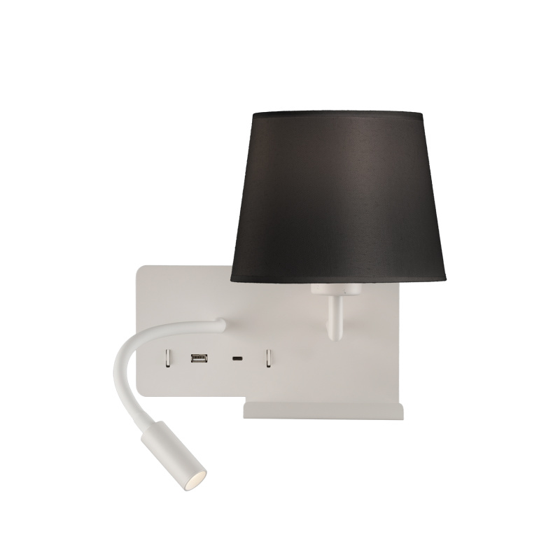 ACB Iluminacion Nástěnné LED svítidlo HOLD pravé, 3W + 1xE27 15W, CRI90, 2x vstup USB/USBC Barva: Bílá, Barva montury: Černá