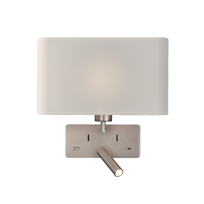 ACB Iluminacion Nástěnné LED svítidlo ROMEO, v. 32 cm, 1xE27 15W + 3W, 2x vstup USB/USBC Barva: Nikl