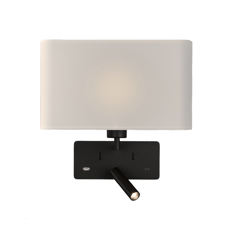 ACB Iluminacion Nástěnné LED svítidlo ROMEO, v. 32 cm, 1xE27 15W + 3W, 2x vstup USB/USBC Barva: Černá