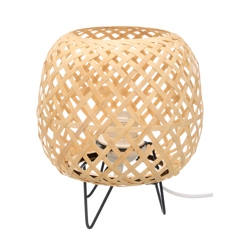 Giftdecor Bambusová stolní pletená lampa OVAL, 20 x 23 cm béžová