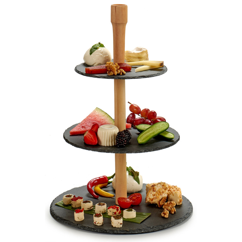 Kinvara Třípatrový břidlicový etažér MONOLIT, 40 cm antracitová