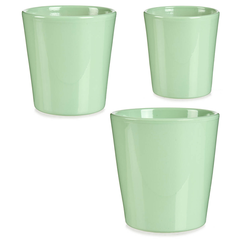 IBERGARDEN Sada keramických květináčů CONICAL, pastelové barvy, 3 ks zelená
