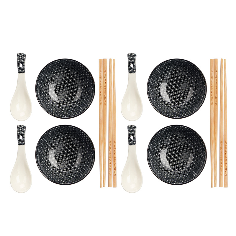 Kinvara Sushi sada HAPPLO, miska, lžíce a hůlky x 4 černá