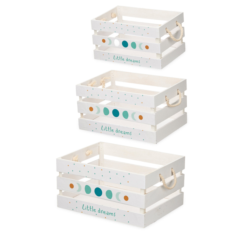 Giftdecor Bílé dřevěné boxy s úchyty MOON, 3 kusy vícebarevná