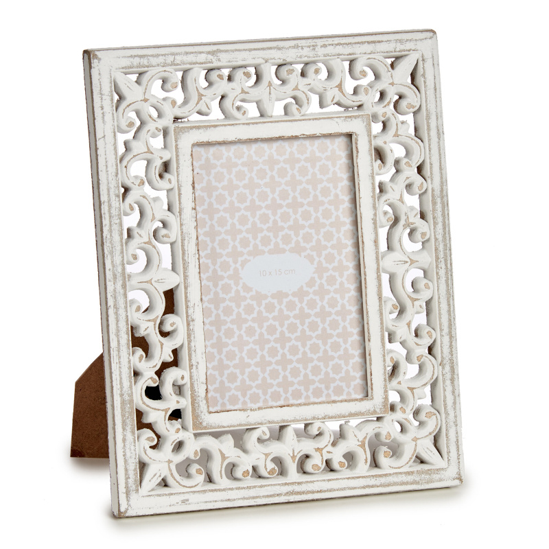 Giftdecor Fotorámeček v dřevěném zdobeném rámu LIRA, 19,6 x 11,5 x 24,5 cm bílá