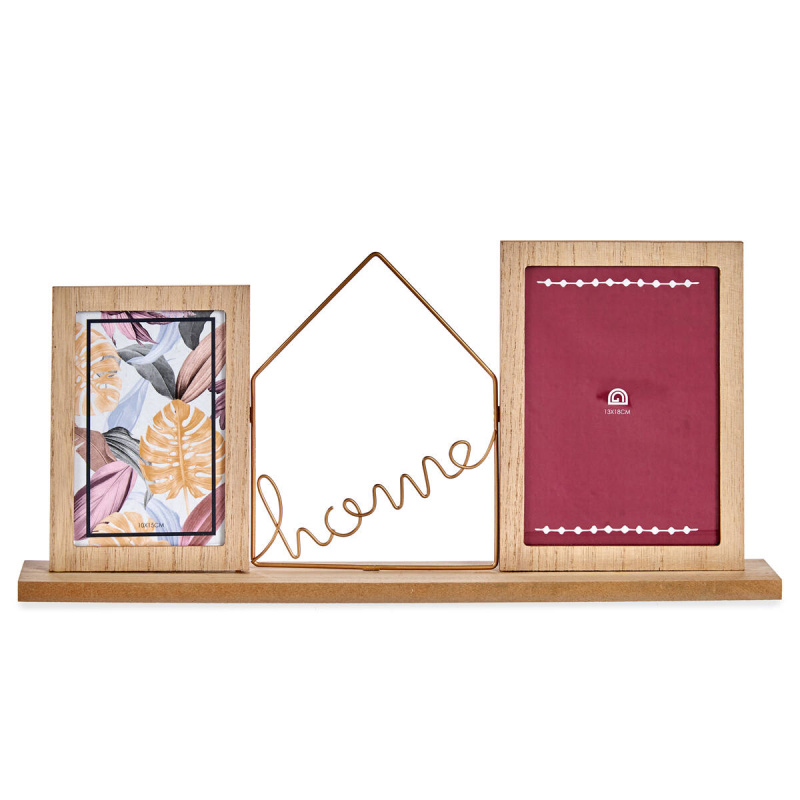 Giftdecor Dřevěný fotorámeček na 2 fotografie s dekoračním nápisem HOME, 46 x 6 x 21,5 cm vícebarevná