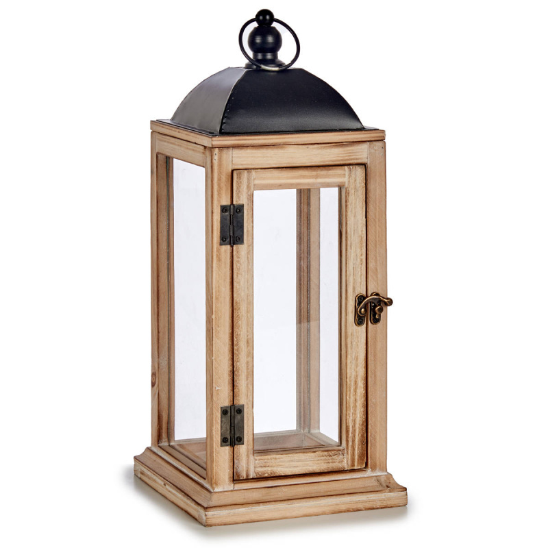 Giftdecor Dřevěná lucerna na svíčku hnědá