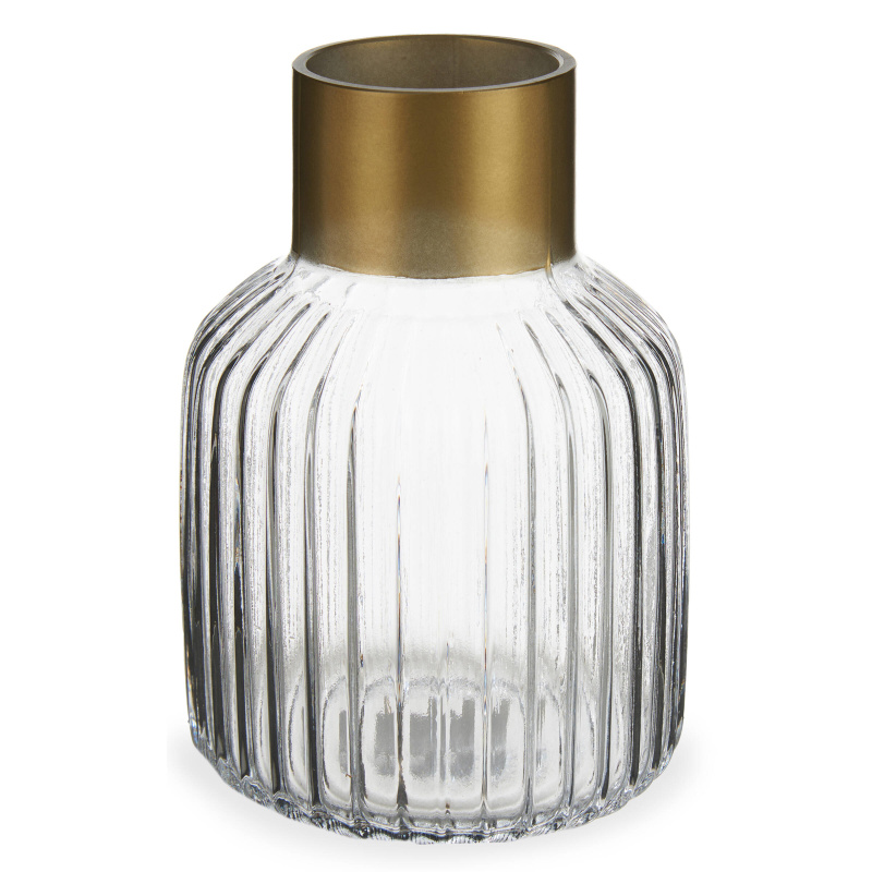 Giftdecor Proužkovaná váza se zlatým zdobením, výš, 18 cm transparentní