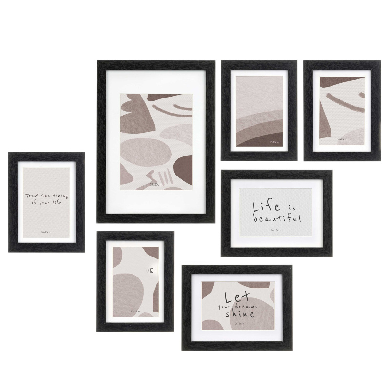 Giftdecor Nástěnné fotorámečky MURAL, 7 rámečků různých velikostí, černé černá