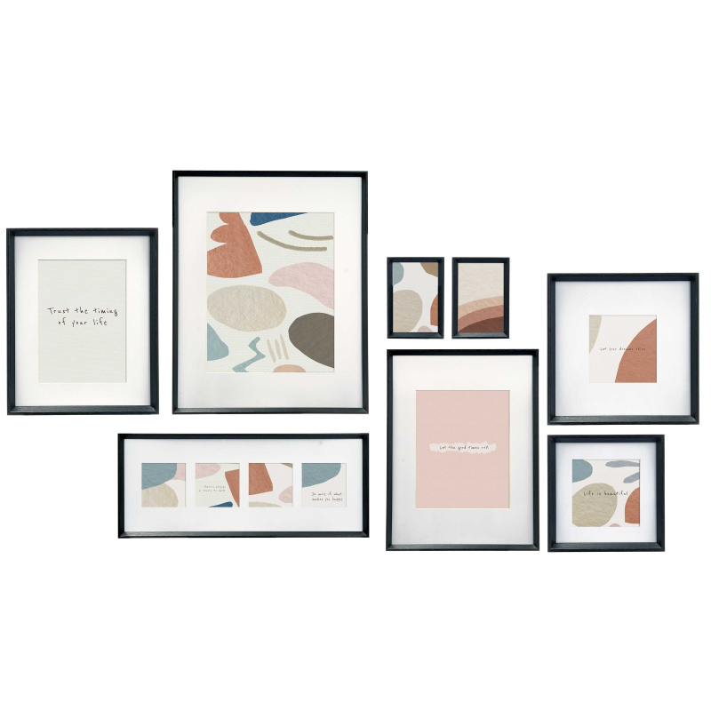 Giftdecor Nástěnné fotorámečky MURAL, 8 rámečků různých velikostí, černé černá