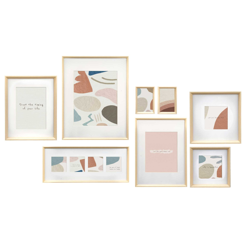 Giftdecor Nástěnné fotorámečky MURAL, 8 rámečků různých velikostí, béžový béžová