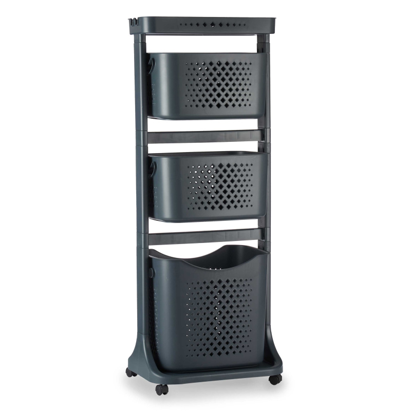 Kipit Plastový regál do šatníku se 3 koši COMFY PLACES, 42 x 30 x 108 cm antracitová