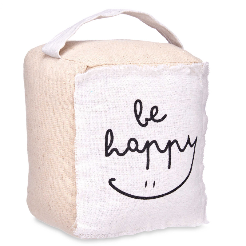 Giftdecor Dveřní zarážka BE HAPPY, 14,5 x 16 x 19 cm béžová