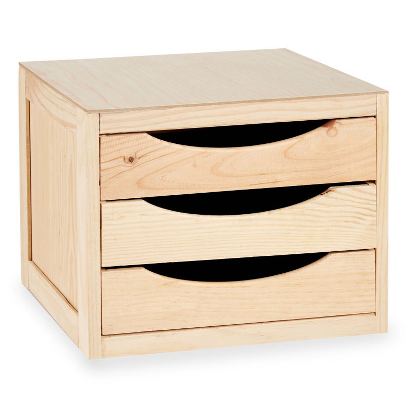 Kipit Dřevěný organizér MINI, 3 zásuvky, 29 x 30 x 39 cm béžová