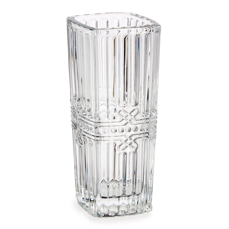 Giftdecor Čtvercová váza s křišťálovým vzorem, 15 cm transparentní
