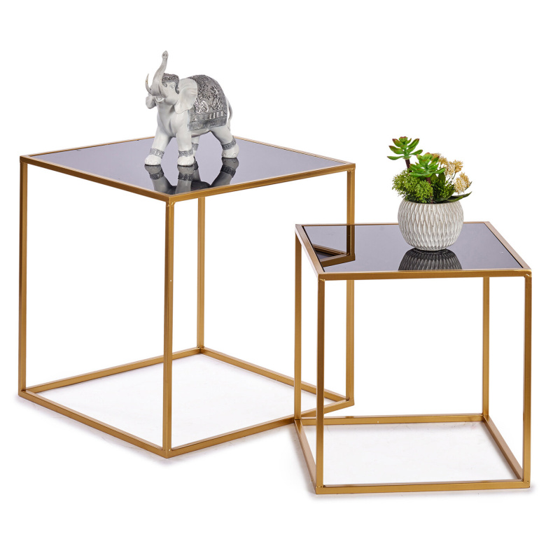 Giftdecor Sada čtvercových odkládacích stolků do obýváku LUVO, 2 kusy zlatá
