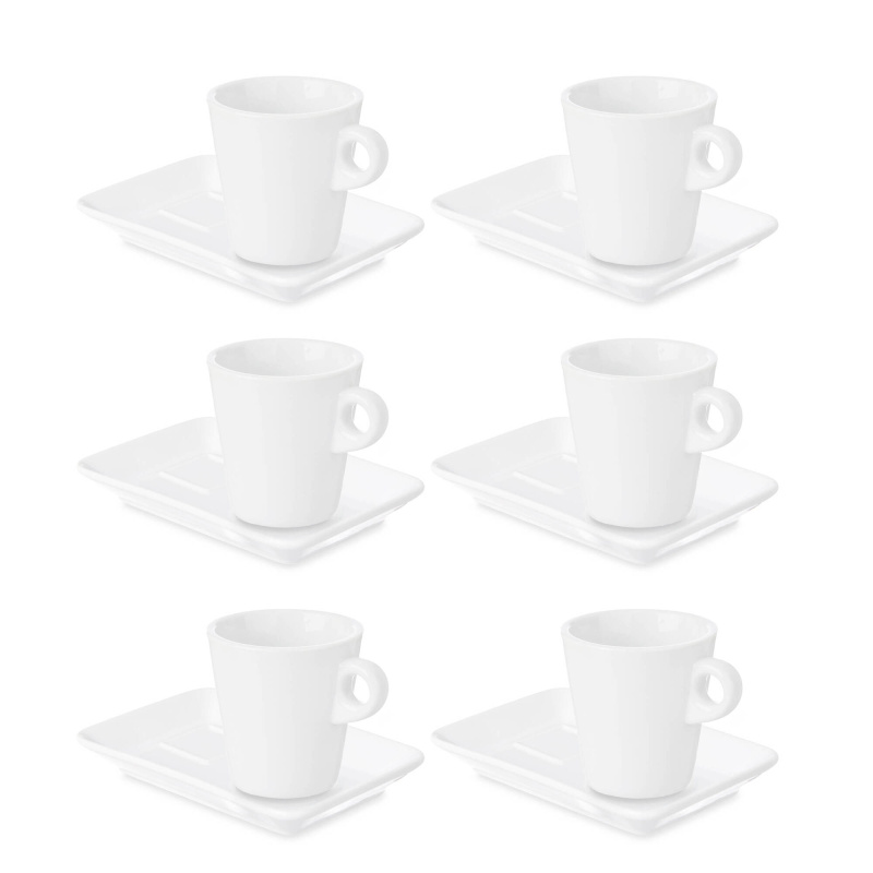 Vessia Sada porcelánových šálků na kávu s podšálkem, bílá, 6 ks, 180 ml bílý