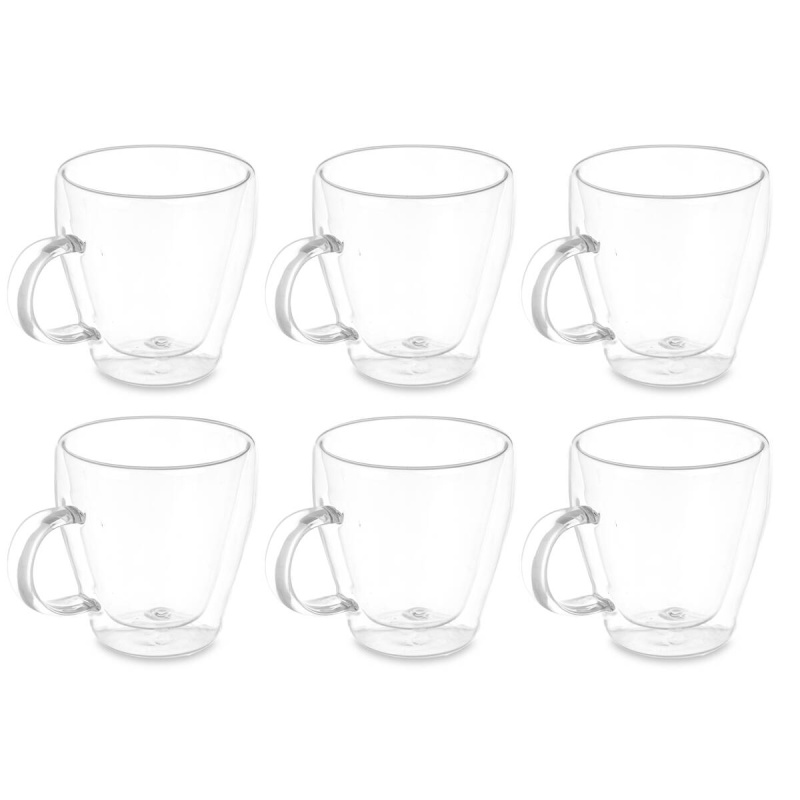 Vivalto Sada hrnků s dvojitým dnem a stěnami, 6 kusů, 270 ml transparentní