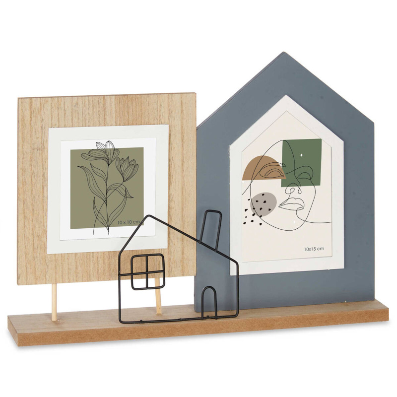 Giftdecor Fotorámeček na 2 fotografie ve tvaru domku, kov a MDF vícebarevná