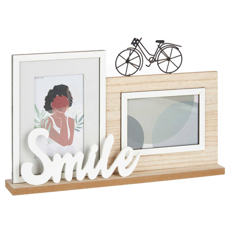 Giftdecor Stojací fotorámeček na 2 fotografie, dekorační nápis a jízdní kolo vícebarevná
