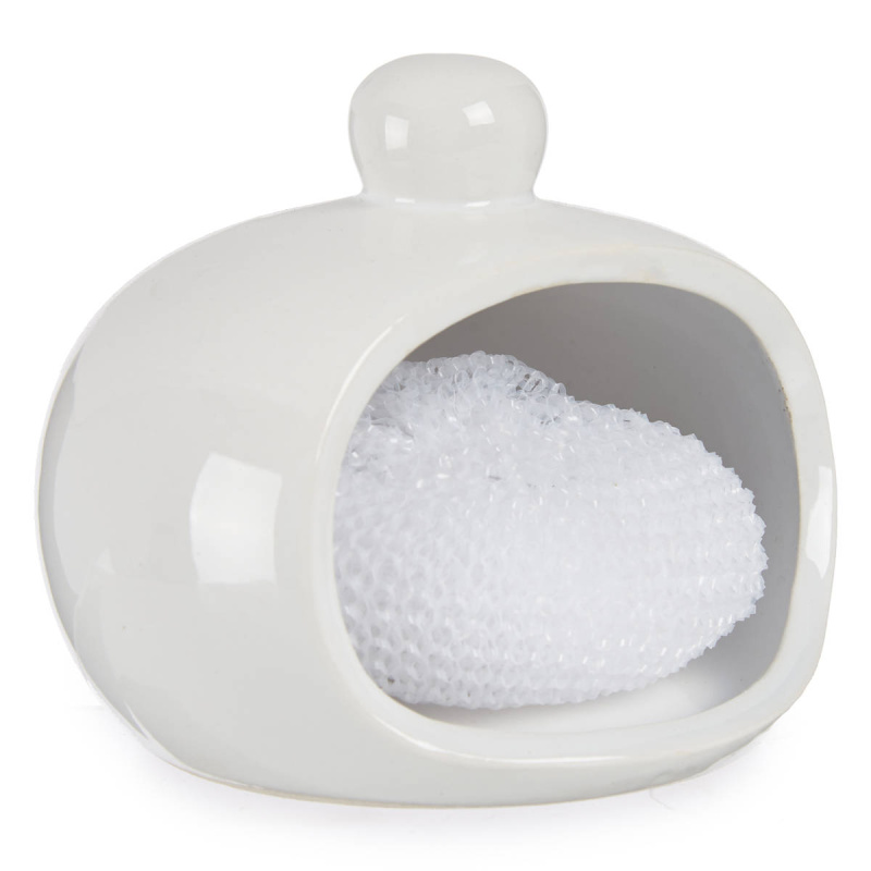 Vessia Porcelánový odkapávač na houbičku + drátěnka bílá