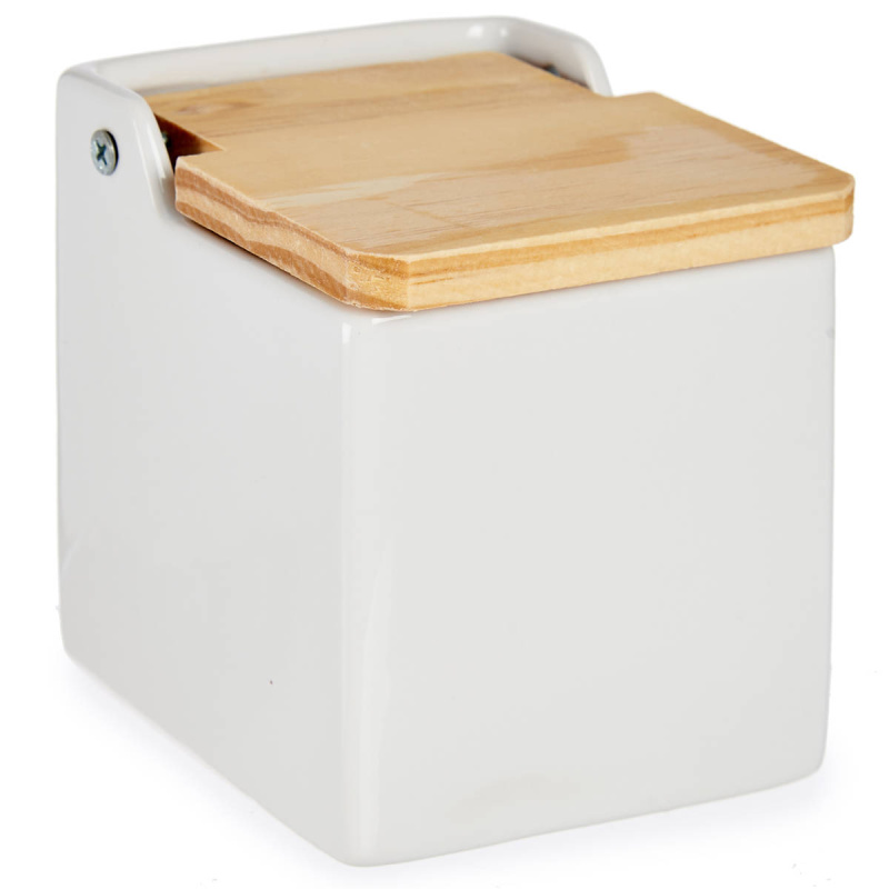 Vessia Nádoba na sůl s bambusovým víkem bílá