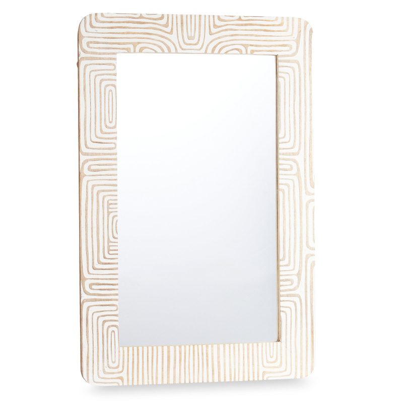 Giftdecor Nástěnné zrcadlo v mangovém dřevěném rámu LINES&CURVES, 60 x 90 cm bílá