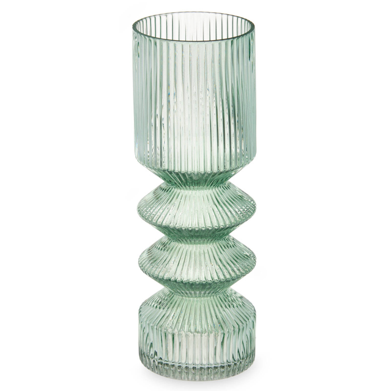 Giftdecor Skleněná váza, rýhované sklo, 8 x 23 cm zelená