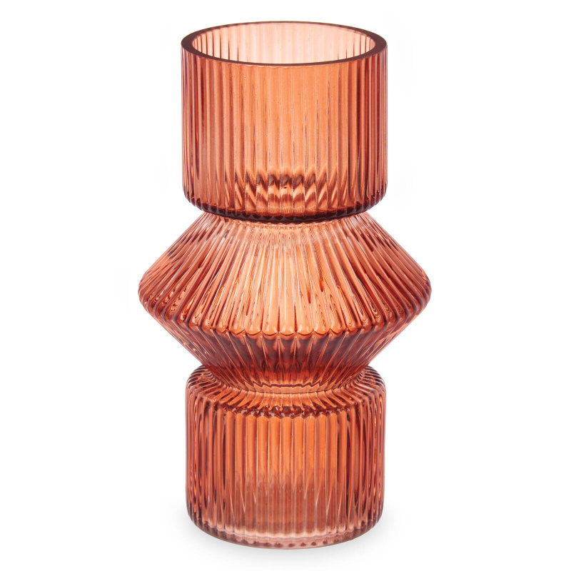 Giftdecor Skleněná váza, rýhované sklo, 9,5 x 16,5 cm, oranžová oranžová