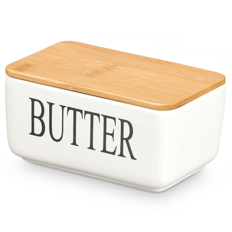 Kinvara Keramická máslenka s nápisem BUTTER, 10 x 16,5 x 8,5 cm, bílá bílá