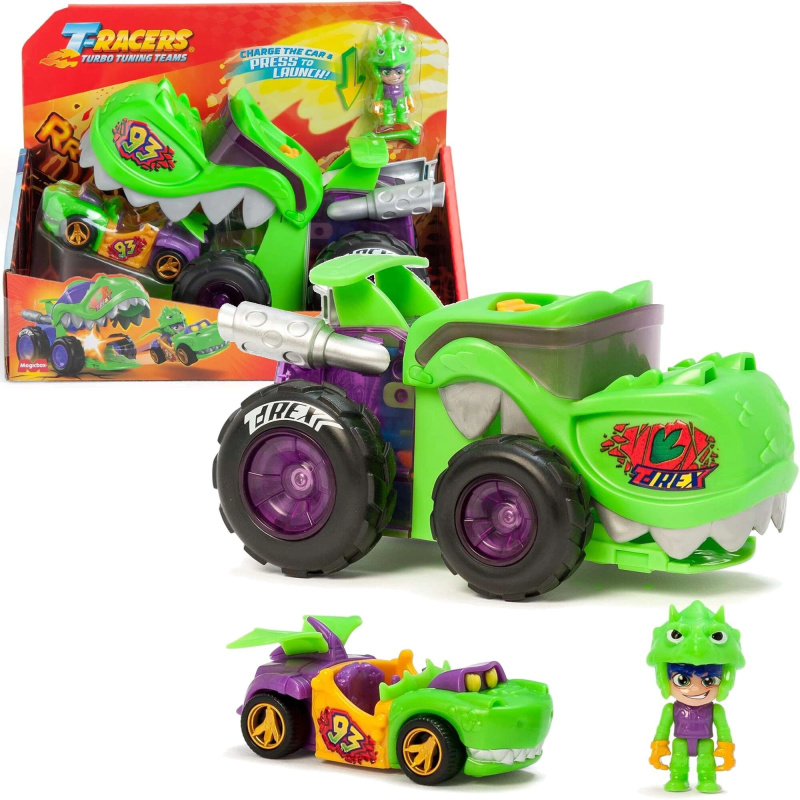 T-Racers T‑Rex Mega Wheels sada s vystřelovačem a řidičem