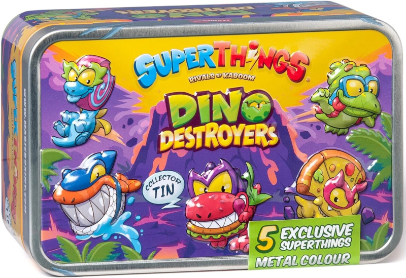 SuperThings Dino Destroyers exkluzivní sada stříbrná plechovka