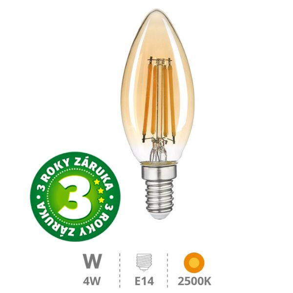 Prémiová designová retro LED žárovka E14 4W 400lm, EXTRA TEPLÁ, filament, ekv. 35W, 3 roky