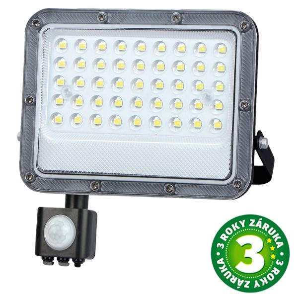 Prémiový ultratenký LED reflektor s čidlem pohybu šedý 30W 2600lm, denní, 3 roky záruka