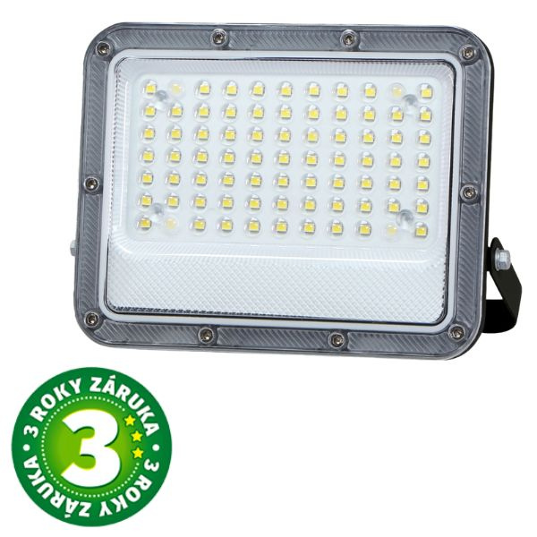 Prémiový ultratenký LED reflektor šedý 50W 4800lm, studená barva světla, 3 roky záruka