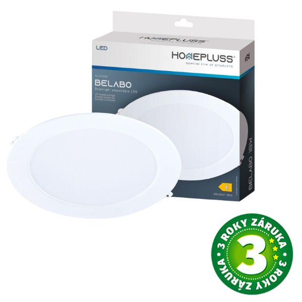 Vestavný LED panel 18W 1600lm, studená, kruhový, 22cm, 3 roky