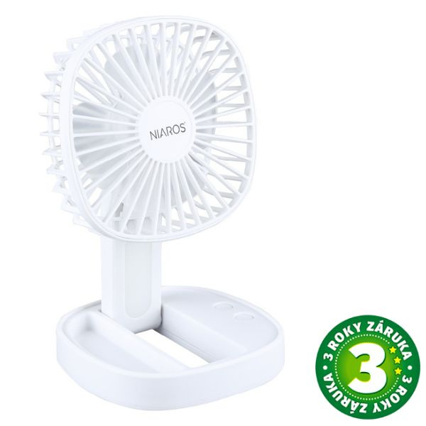 Skládací ruční ventilátor se světlem, nabíjecí, USB, 3W, 3 rychlosti, 100lm, 3 roky záruka