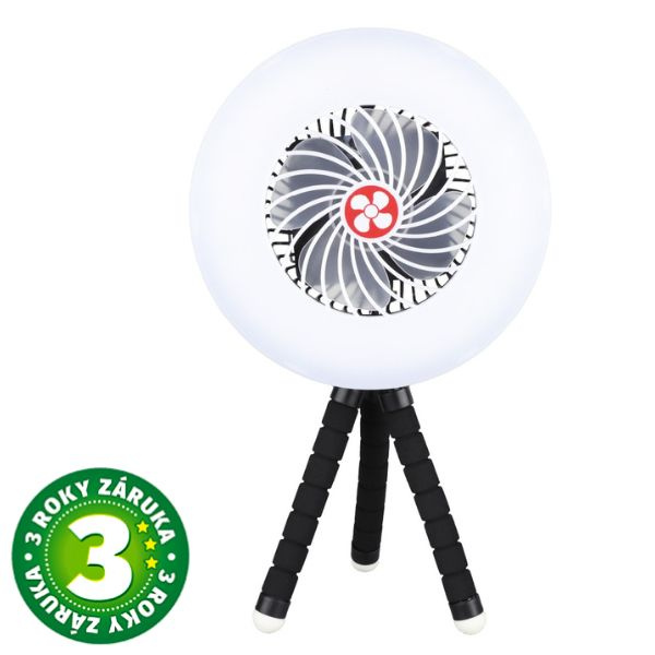 Malý ventilátor se světlem, nabíjecí, přenosný, USB, 4W, 3 rychlosti, 250lm, 3 roky záruka