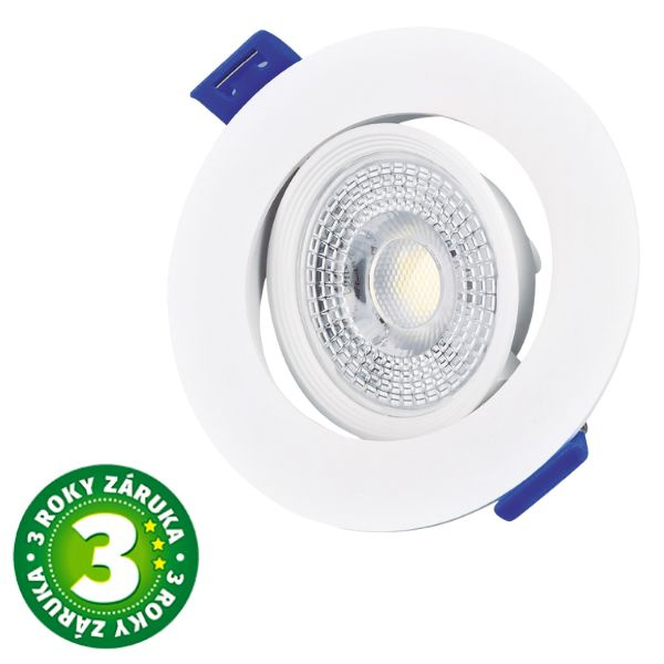 Prémiové výklopné podhledové bodové LED svítidlo 7W 510lm, teplá, kruh, 8,5cm, 3 roky