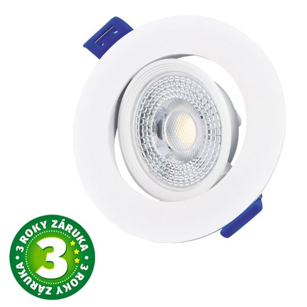 Prémiové výklopné podhledové bodové LED svítidlo 7W 510lm, denní, kruh, 8,5cm, 3 roky
