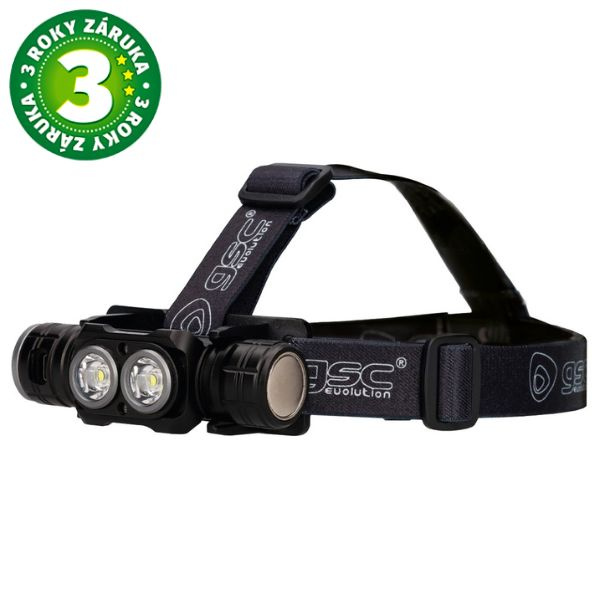 Výkonná nabíjecí LED čelovka 40W 3000lm, IPX4, hliník, černá, 3 roky záruka
