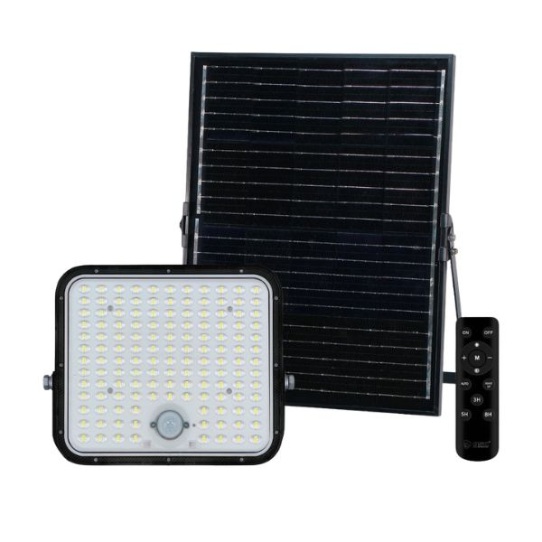 Venkovní solární LED reflektor 200W, 5500lm, studená bílá, samostatný solární panel, DO