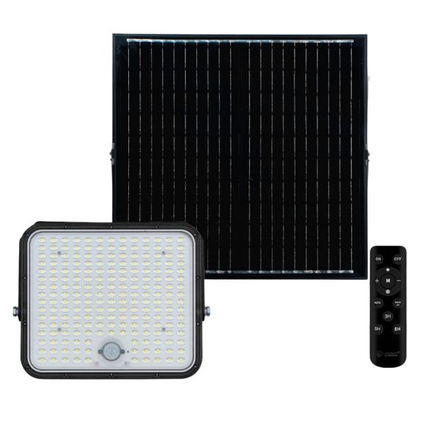 Venkovní solární LED reflektor 300W, 6380lm, studená bílá, samostatný solární panel, DO