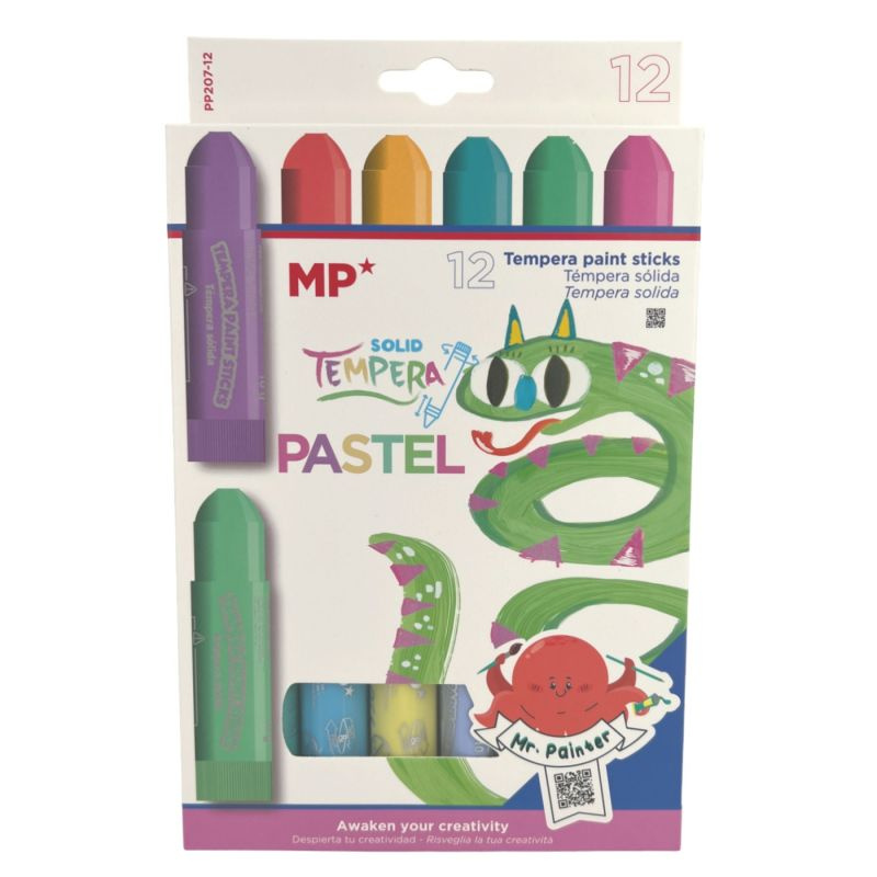 Temperové barvy tuhé v tyčince (12ks) - pastelové
