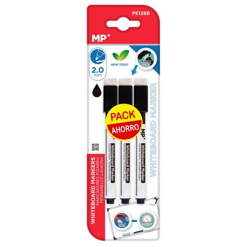 Sada fixy na bílou tabuli s magnetickým víčkem - černá (3ks)