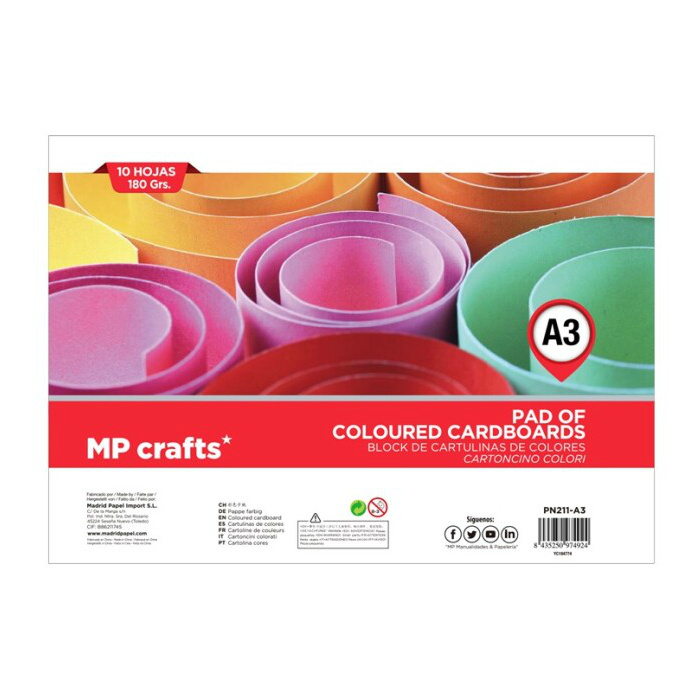 Barevné papíry sada A3 (10ks) 180g/m2 mix barev