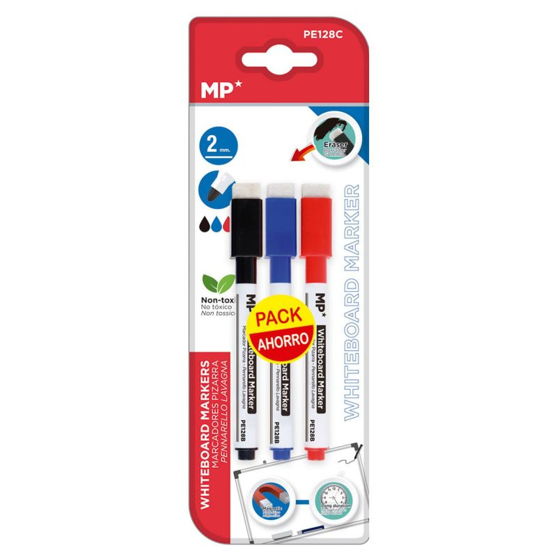 Sada fixy na bílou tabuli s magnetickým víčkem - základní barvy (3ks)