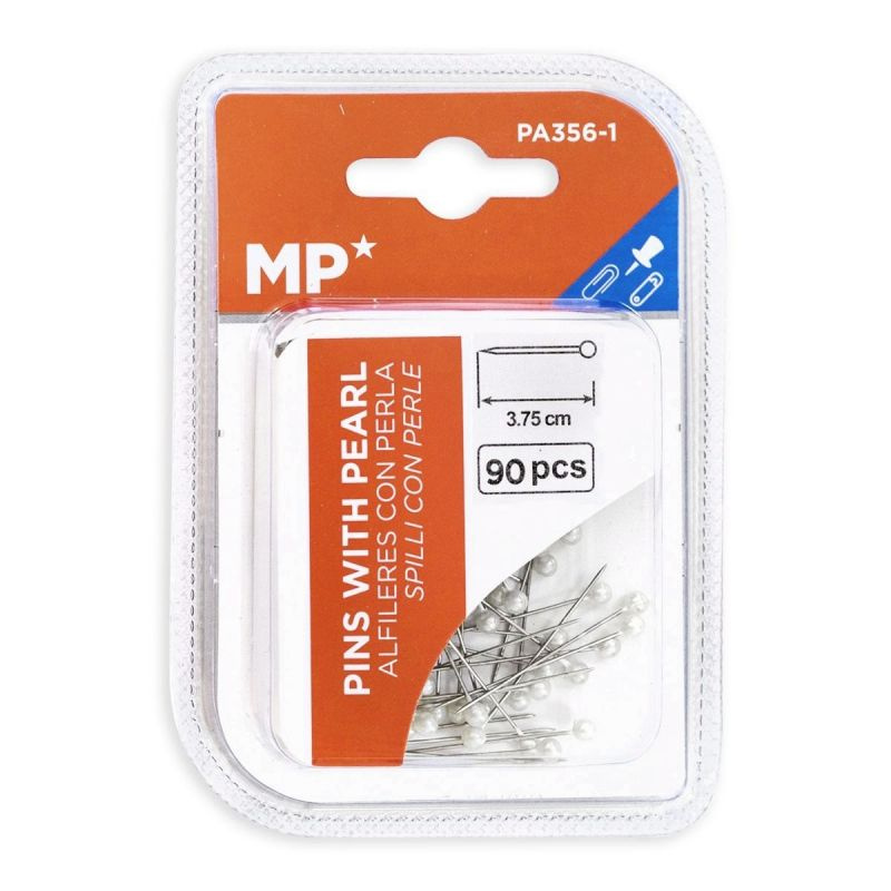 Špendlíky kovové bílá perla 37mm (90ks)