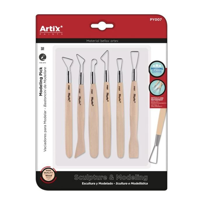 Modelovací dlátka s očky, dřevéná - 6 ks