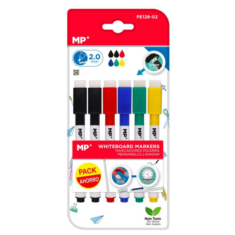 Sada fixy na bílou tabuli s magnetickým víčkem - základní barvy (6ks)